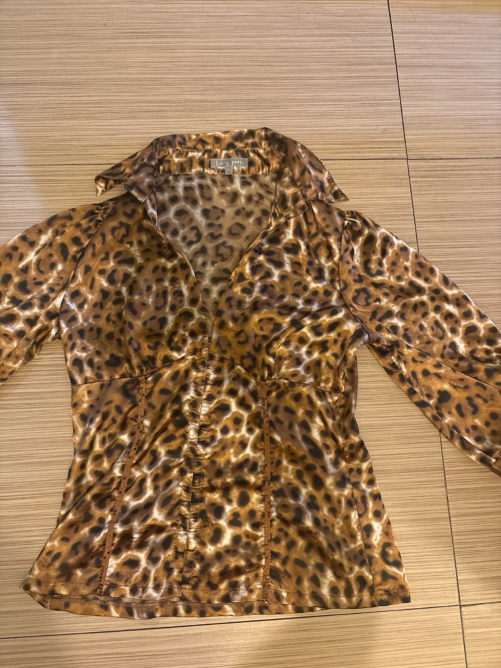 Leopard Print Satin Blouse - Brown & Black